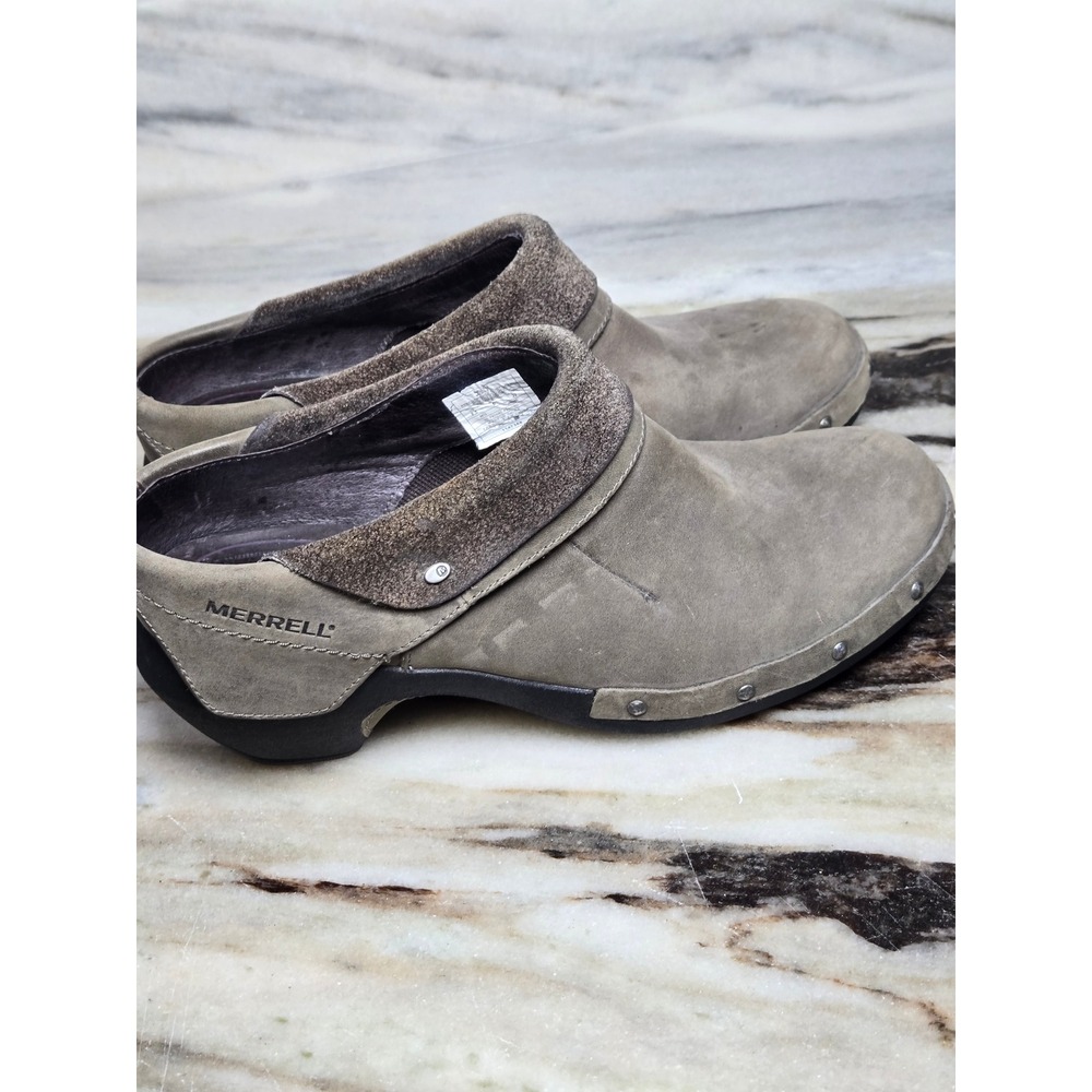 Merrell Drizzle Taupe Grey Leather Studded Clogs Mules Womens 8.5 J56086 - Picture 4 of 10